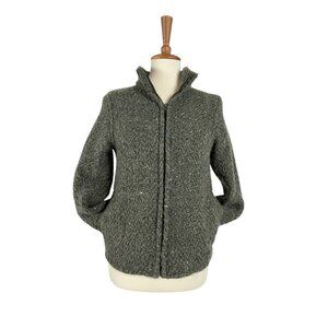 Branigan Weavers Sz S 100% Wool Full Zip Cardigan Ireland Green Pockets